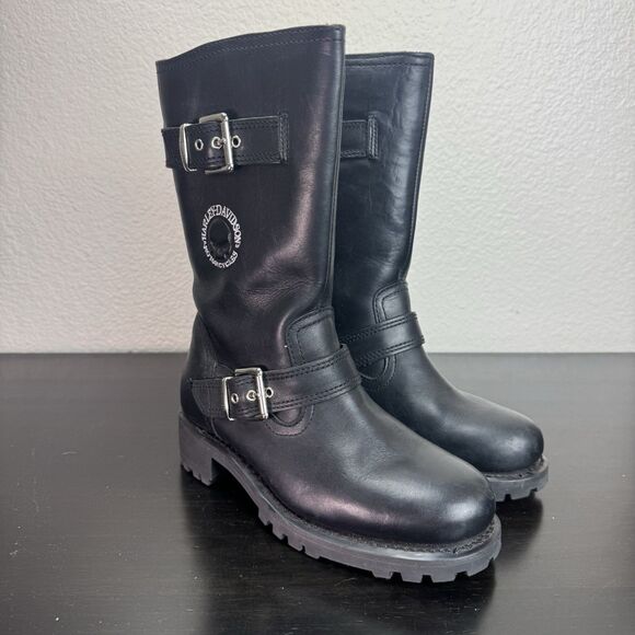 Harley-Davidson Shoes - Women’s Harley Davidson Linda Boots Leather Black Motorcycle Moto 88401 Skull 6